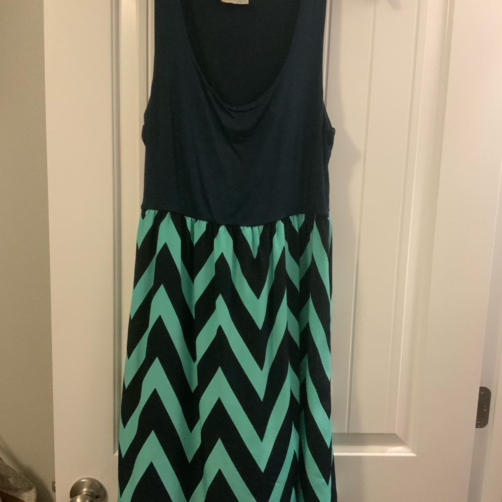 Teal and Navy Chevron Midi Dress Size XL
